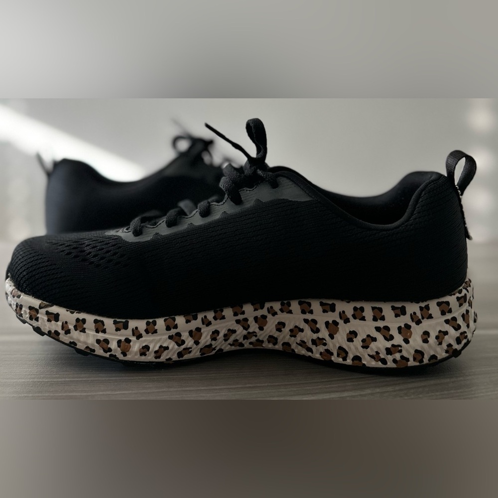 Skechers Black Athletic Sneakers with Leopard-Print Midsole - Picture 6 of 10